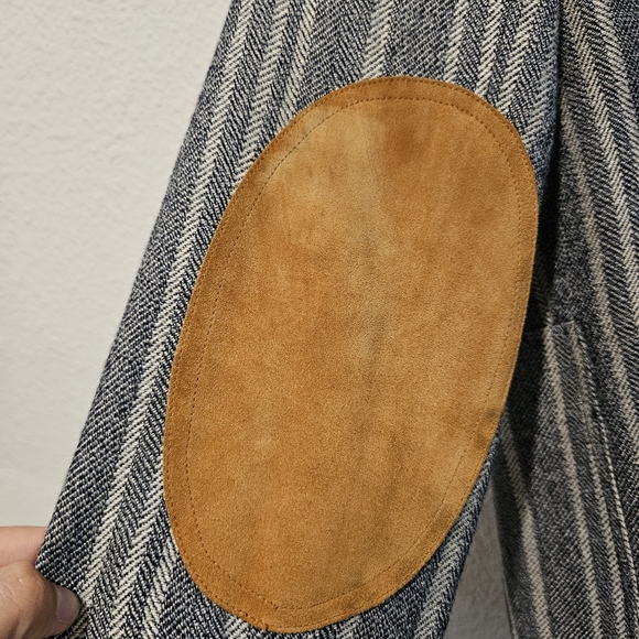 Smythe Tweed Single Button Wool Linen Blend Blazer Suede Elbow Patches Size 8 - Picture 4 of 13